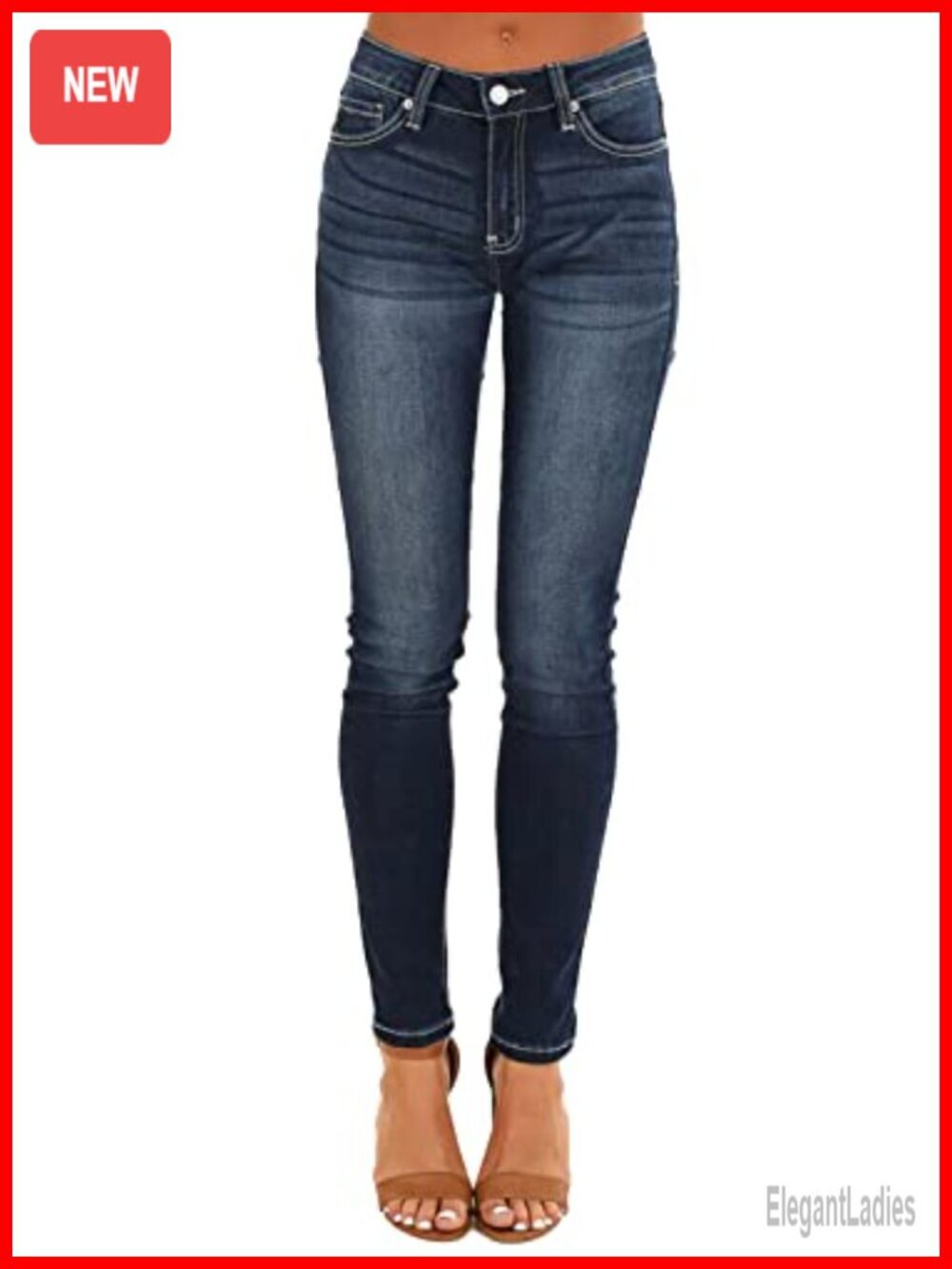 High Rise Skinny Stretch Button Ripped Jeans Distressed Denim Pants - Picture 2 of 5